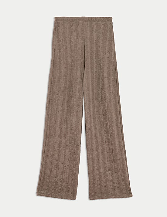 Textured Elasticated Waist Wide Leg Trousers