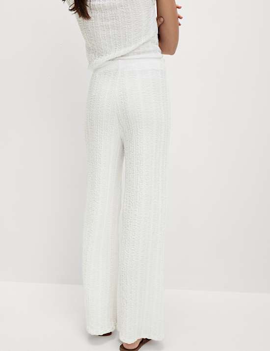 Textured Elasticated Waist Wide Leg Trousers