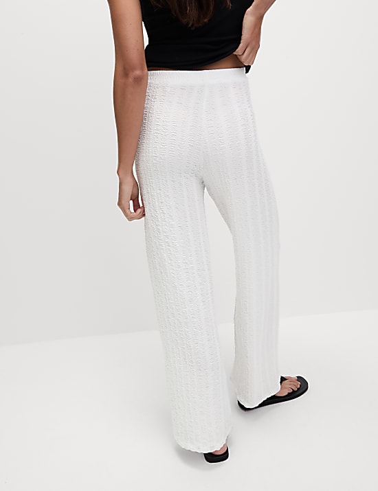 Textured Elasticated Waist Wide Leg Trousers