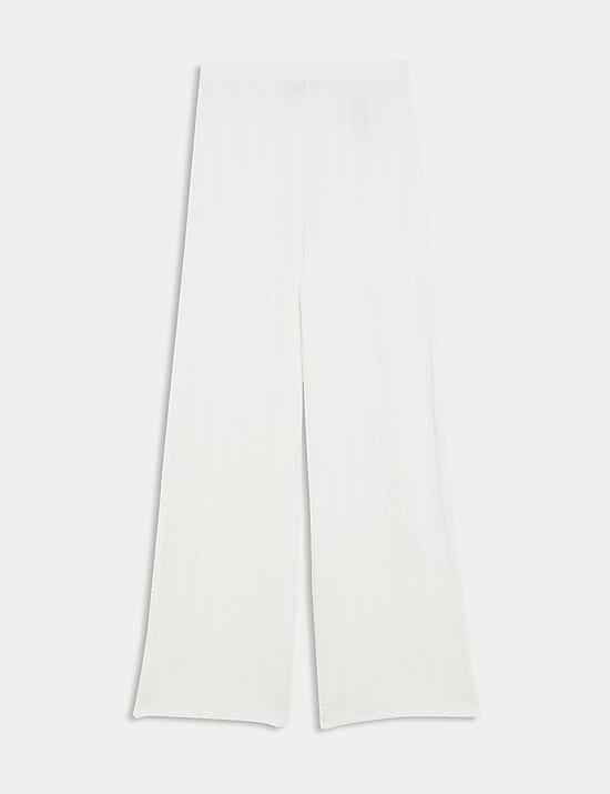 Textured Elasticated Waist Wide Leg Trousers