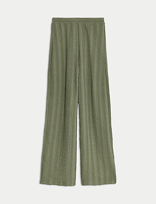Pantalon coupe large textur&eacute; &agrave; ceinture &eacute;lastique