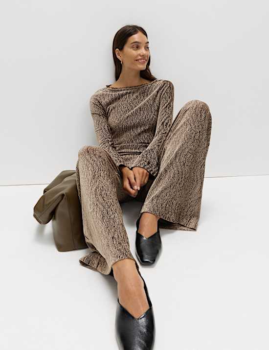 Velvet Crinkle Wide Leg Trousers