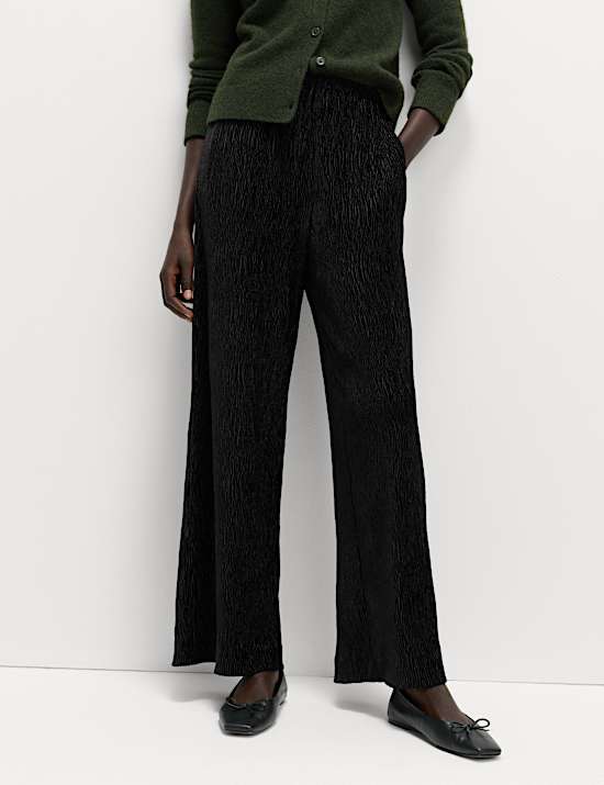 Velvet Crinkle Wide Leg Trousers
