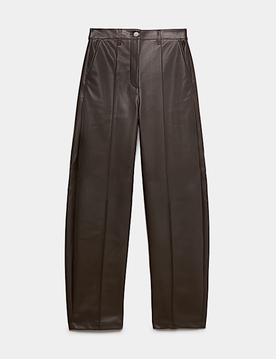 Pantalones de pata de barril con fruncido de imitaci&oacute;n de piel
