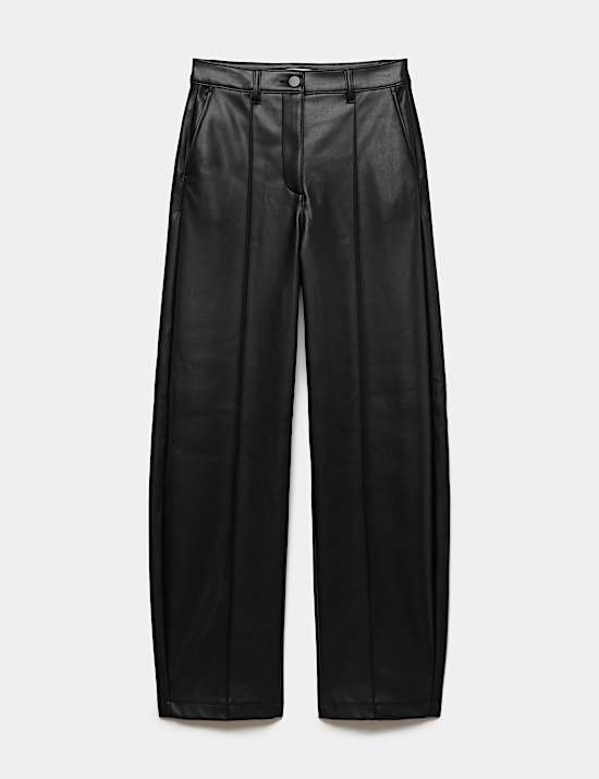 Pantalones de pata de barril con fruncido de imitaci&oacute;n de piel