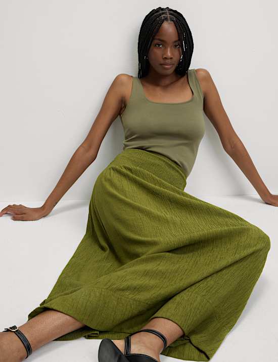 Crinkle Textured Midaxi Circle Skirt