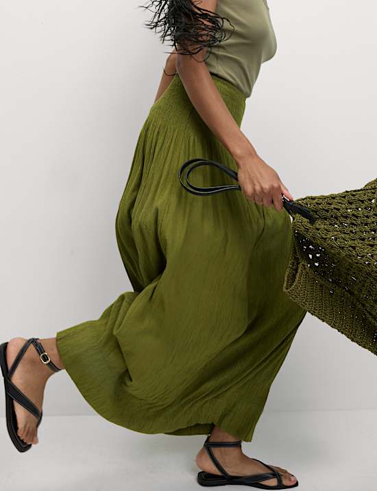 Crinkle Textured Midaxi Circle Skirt