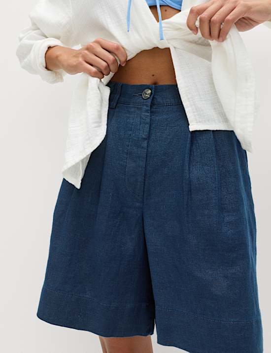 Pure Linen High Waisted Shorts