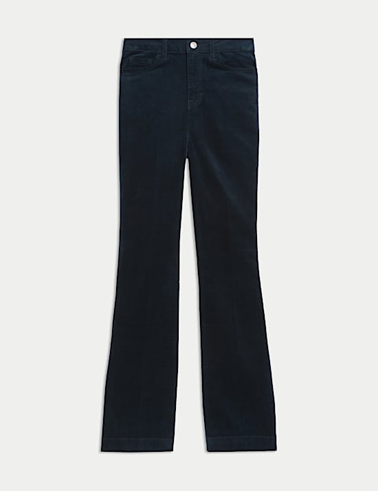 מכנסי קורדרוי מבד עשיר בכותנה עם קפלים קדמיים בגזרת בוטקאט מתרחבת