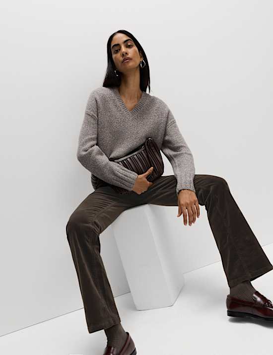 Jeggings côtelé taille haute coupe évasée