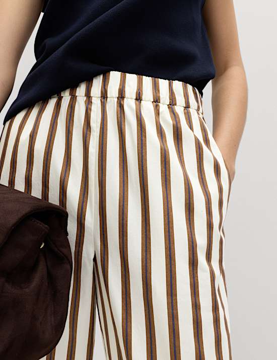 מכנסי פופלין מכותנה טהורה בגזרה ישרה עם גומי