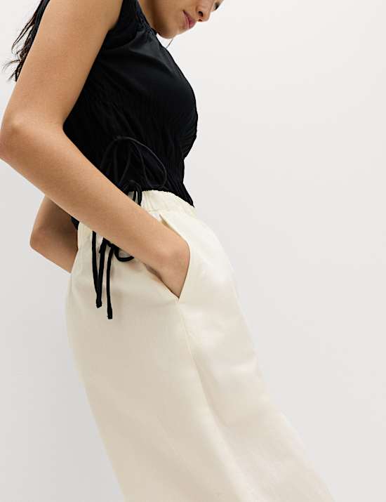 Pantalon jambe droite en popeline 100 % coton &agrave; taille &eacute;lastique