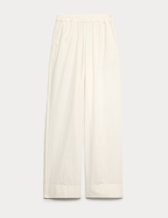 Pure Cotton Poplin Pull On Straight Leg Trousers