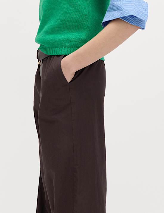 Pure Cotton Poplin Pull On Straight Leg Trousers