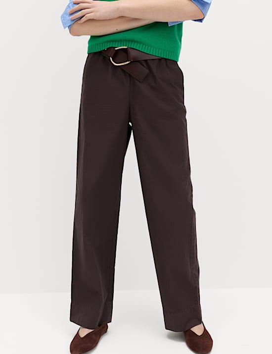 Pure Cotton Poplin Pull On Straight Leg Trousers