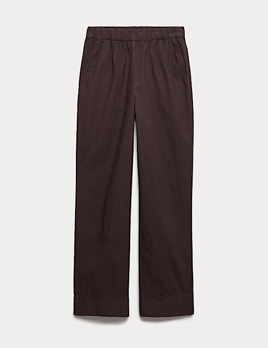 Pure Cotton Poplin Pull On Straight Leg Trousers