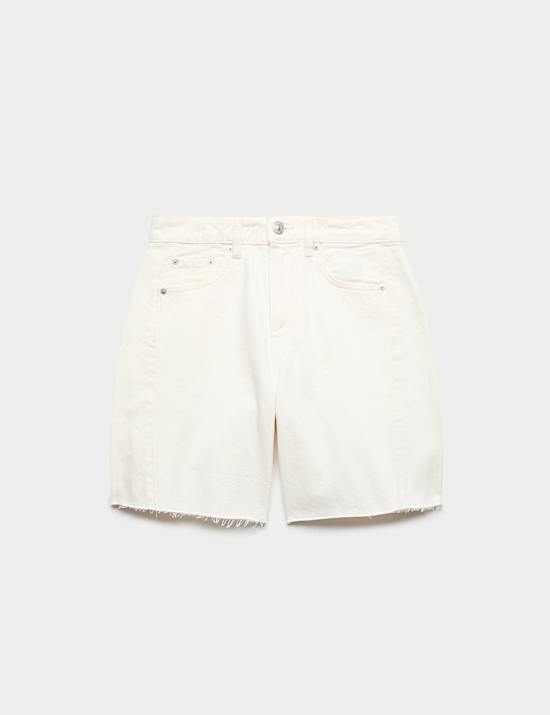 Denim Barrel Raw Hem Mid Rise Shorts