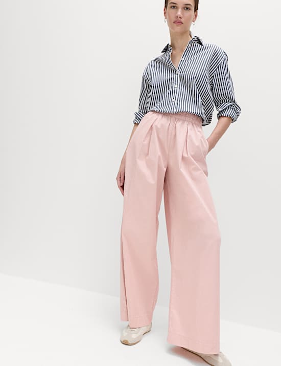 Pure Cotton Poplin Pull On Super Wide Leg Trousers