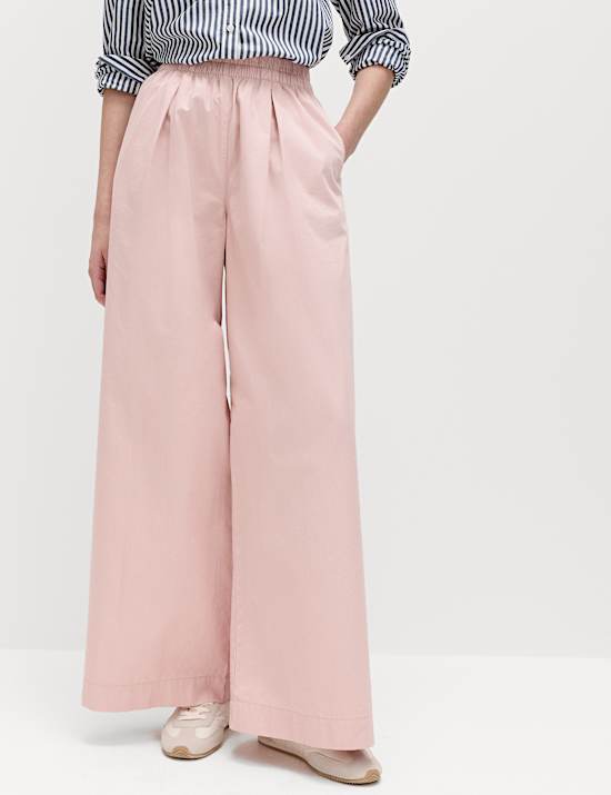 Pure Cotton Poplin Pull On Super Wide Leg Trousers