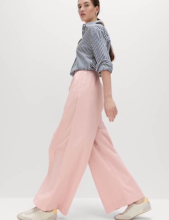 Pure Cotton Poplin Pull On Super Wide Leg Trousers