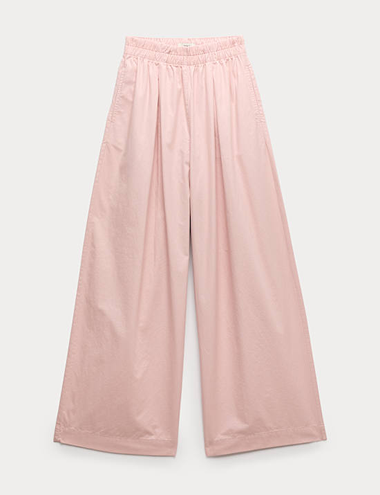 Pure Cotton Poplin Pull On Super Wide Leg Trousers