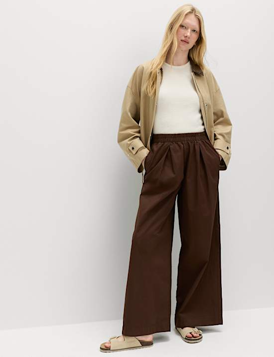 Pure Cotton Poplin Pull On Super Wide Leg Trousers