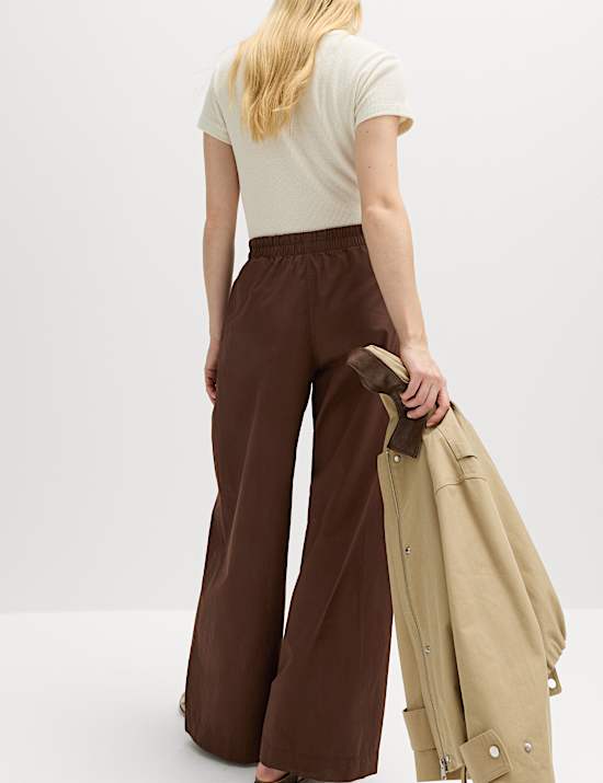 Pure Cotton Poplin Pull On Super Wide Leg Trousers