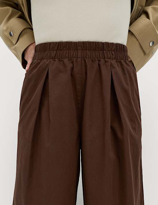 Pure Cotton Poplin Pull On Super Wide Leg Trousers