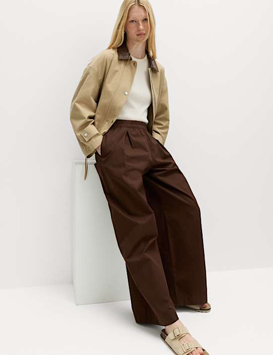 Pure Cotton Poplin Pull On Super Wide Leg Trousers
