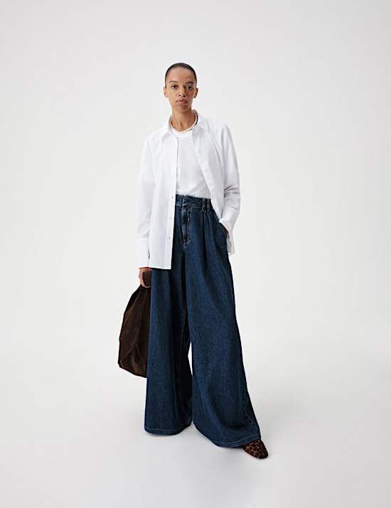 Twill Pleated Formal Wide Leg Jean