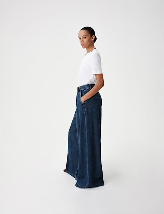 Twill Pleated Formal Wide Leg Jean