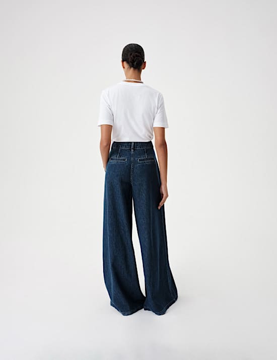 Twill Pleated Formal Wide Leg Jean