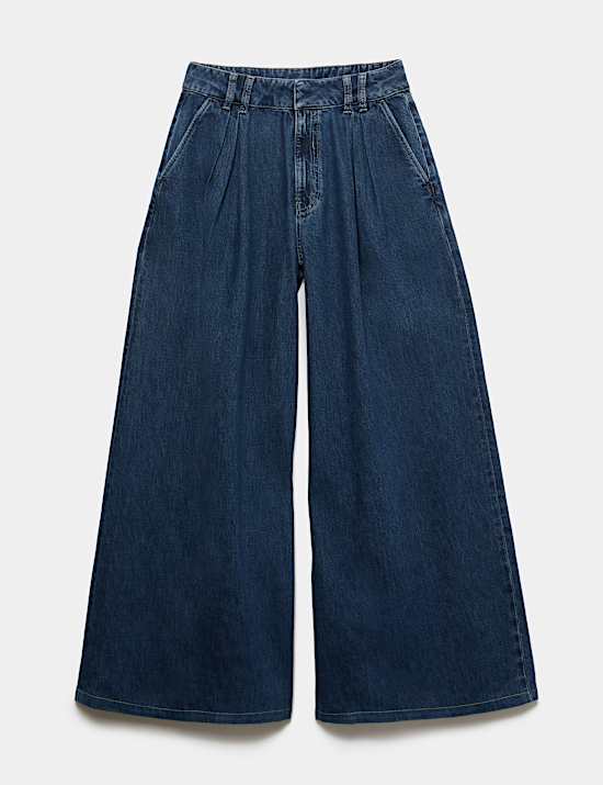 Twill Pleated Formal Wide Leg Jean