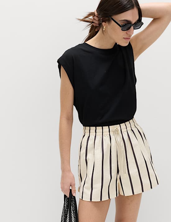 Cotton Blend Seersucker Striped Shorts
