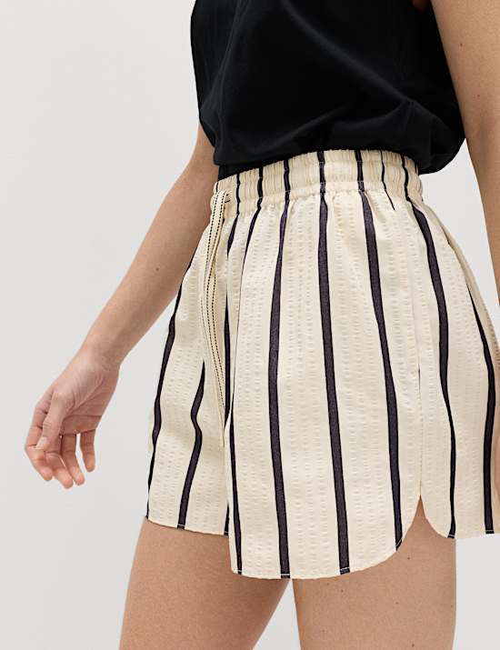 Cotton Blend Seersucker Striped Shorts