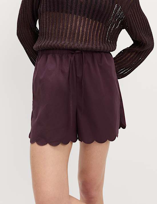 Pure Cotton Scallop Hem Shorts