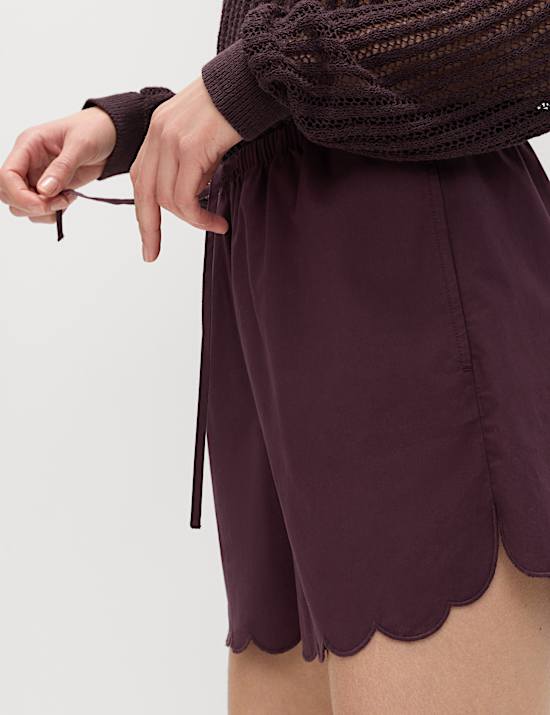 Pure Cotton Scallop Hem Shorts
