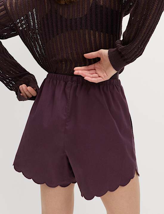 Pure Cotton Scallop Hem Shorts
