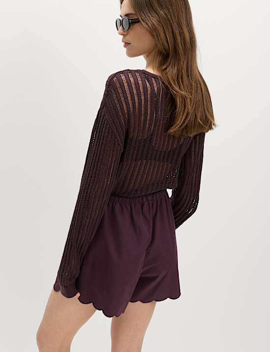 Pure Cotton Scallop Hem Shorts