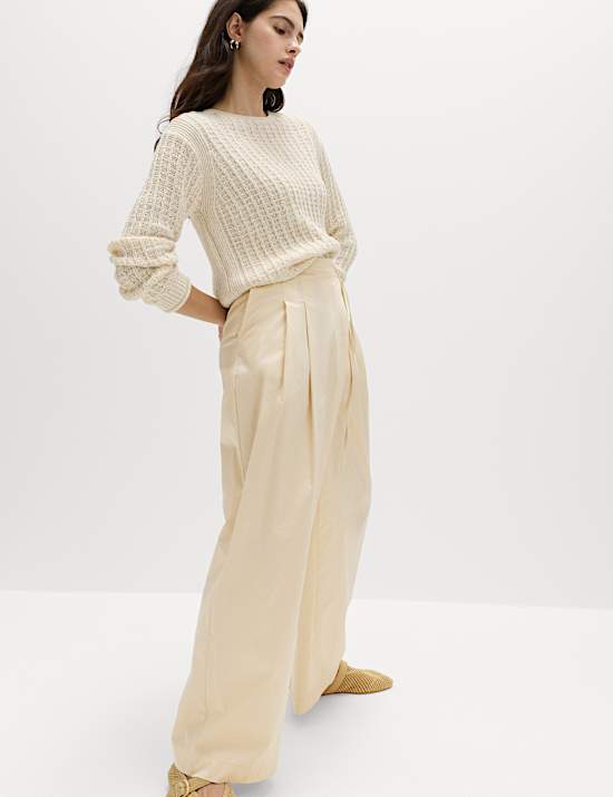 Cotton Rich Wrap Tie Wide Leg Trousers