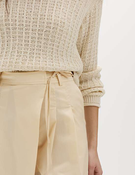 Cotton Rich Wrap Tie Wide Leg Trousers