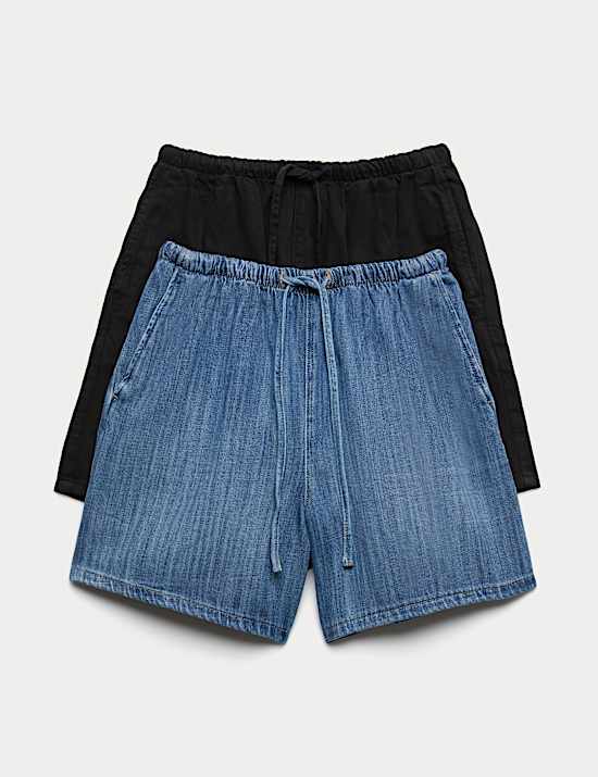 2pk Cotton Rich Pull On Denim Shorts