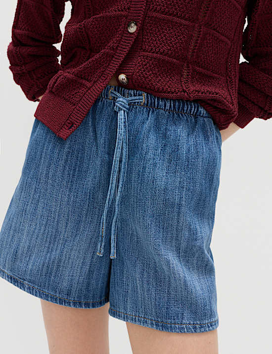Lot de 2 shorts en coton denim &agrave; taille &eacute;lastique