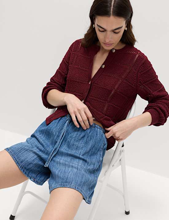Lot de 2 shorts en coton denim &agrave; taille &eacute;lastique