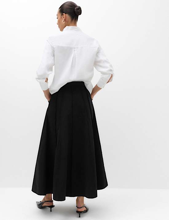 Falda midi de corte circular panelada con bordes deshilachados 100 % algod&oacute;n