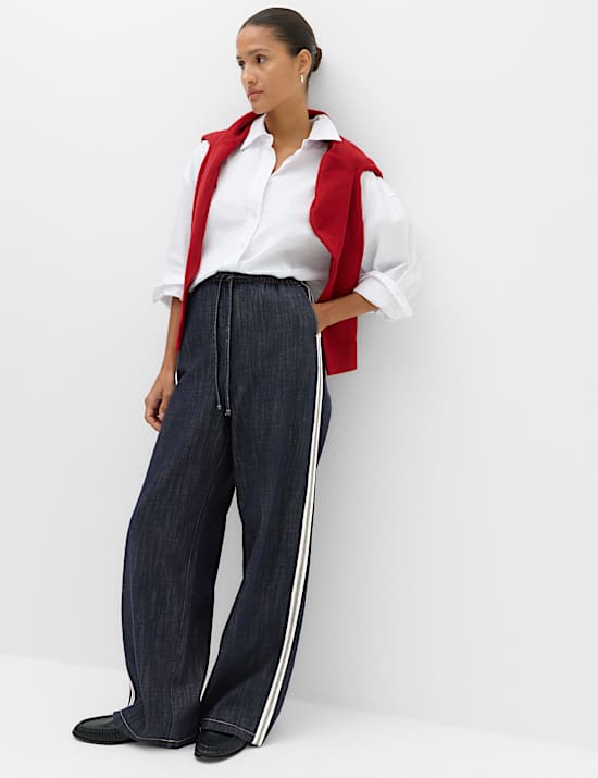 Cotton Rich Side Stripe Pull On Wide Leg Trousers