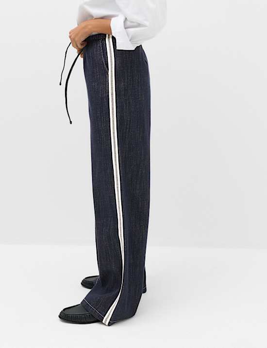 Cotton Rich Side Stripe Pull On Wide Leg Trousers