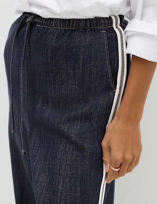 Cotton Rich Side Stripe Pull On Wide Leg Trousers
