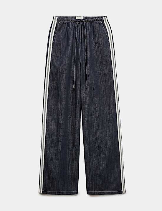Cotton Rich Side Stripe Pull On Wide Leg Trousers
