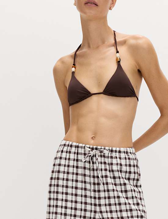 Hose mit hohem Leinenanteil und mit weitem Bein in Gingham-Muster